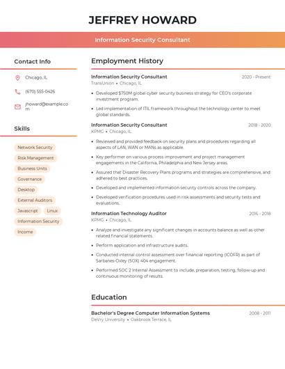 Information Security Consultant Resume