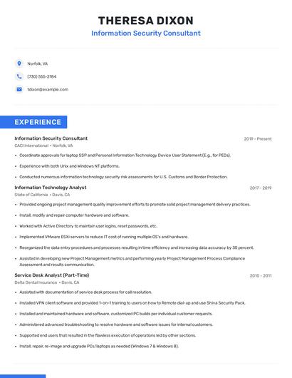 Information Security Consultant Resume