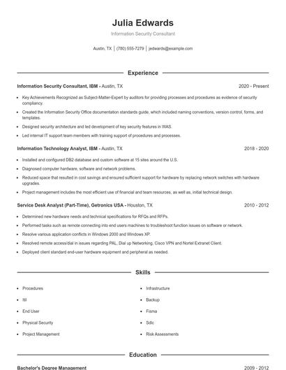 Information Security Consultant Resume