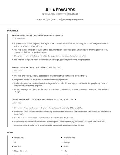 Information Security Consultant Resume