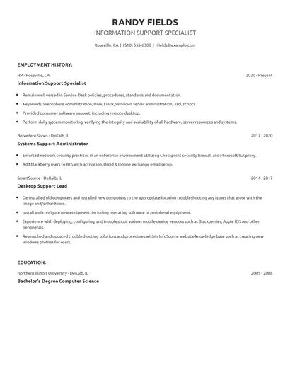 Information Support Specialist Resume