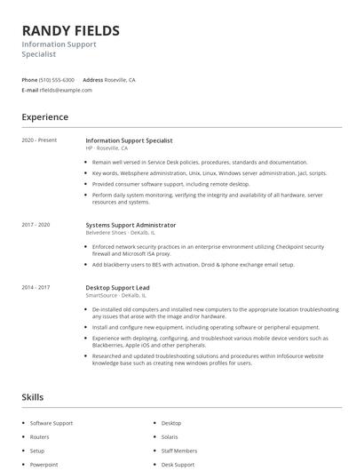 Information Support Specialist Resume