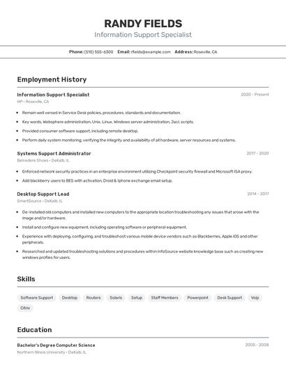 Information Support Specialist Resume