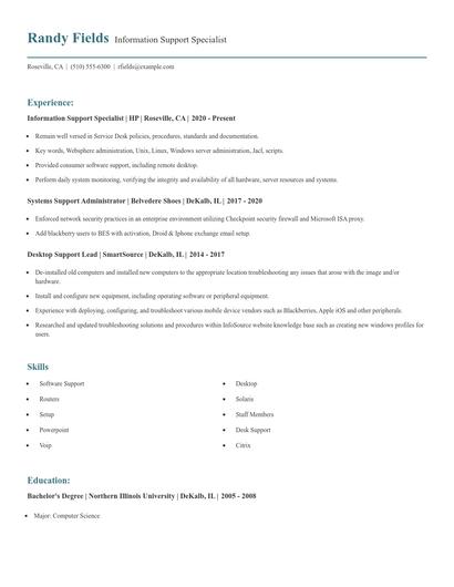 Information Support Specialist Resume