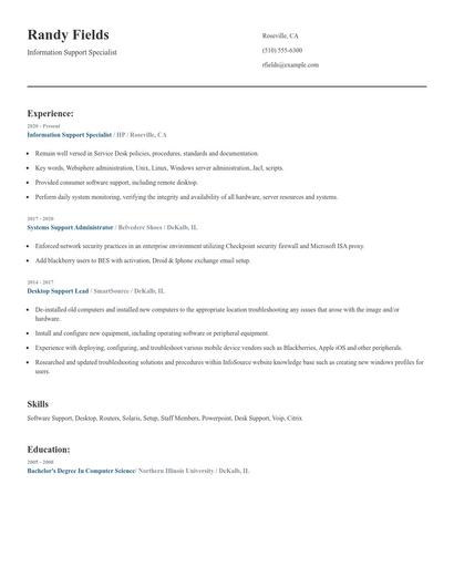 Information Support Specialist Resume