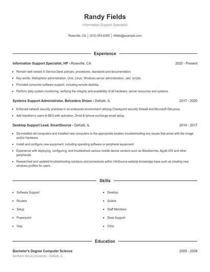 Information Support Specialist Resume