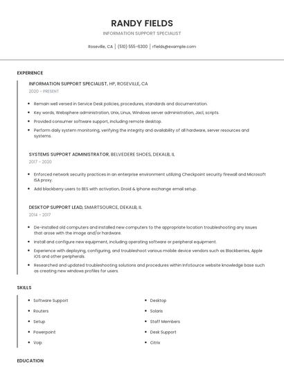 Information Support Specialist Resume