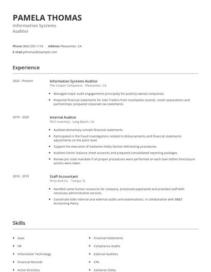 Information Systems Auditor Resume