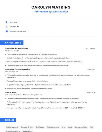 Information Systems Auditor Resume