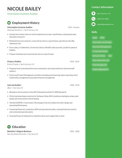Information Systems Auditor Resume
