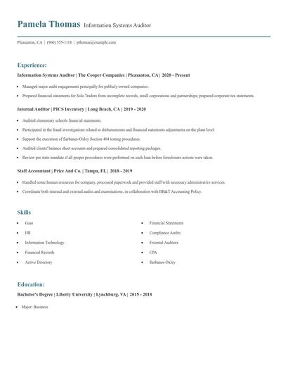 Information Systems Auditor Resume