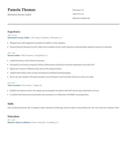 Information Systems Auditor Resume