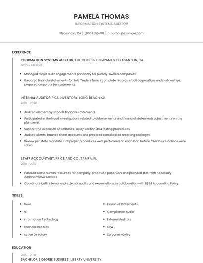 Information Systems Auditor Resume