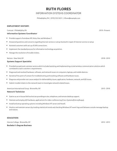 Information Systems Coordinator Resume