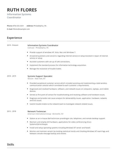 Information Systems Coordinator Resume