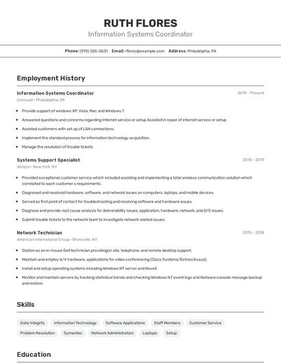 Information Systems Coordinator Resume