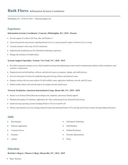 Information Systems Coordinator Resume