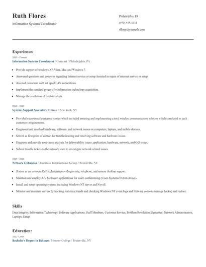 Information Systems Coordinator Resume