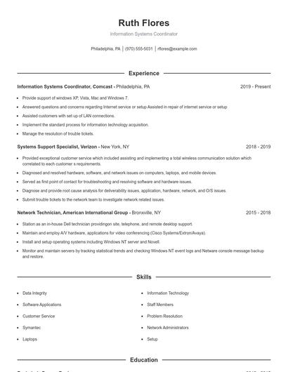 Information Systems Coordinator Resume