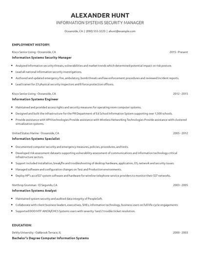 Information Systems Security Manager Resume
