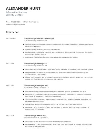 Information Systems Security Manager Resume