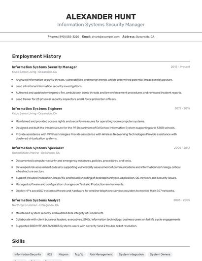 Information Systems Security Manager Resume