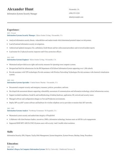Information Systems Security Manager Resume