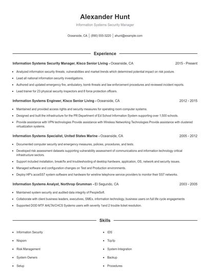 Information Systems Security Manager Resume
