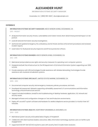 Information Systems Security Manager Resume