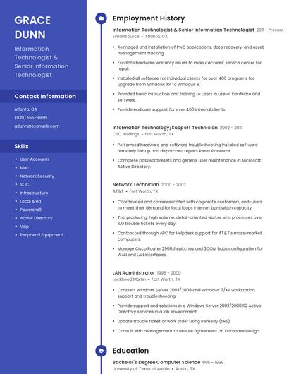 Information Technologist & Senior Information Technologist Resume