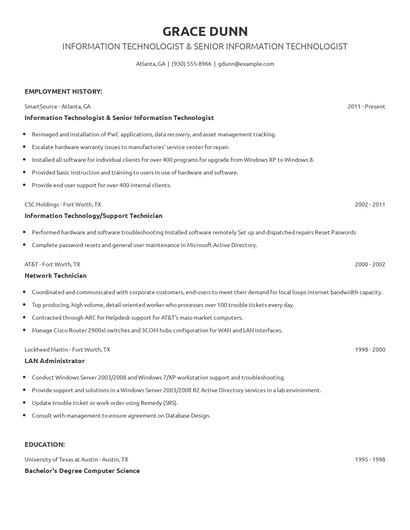 Information Technologist & Senior Information Technologist Resume