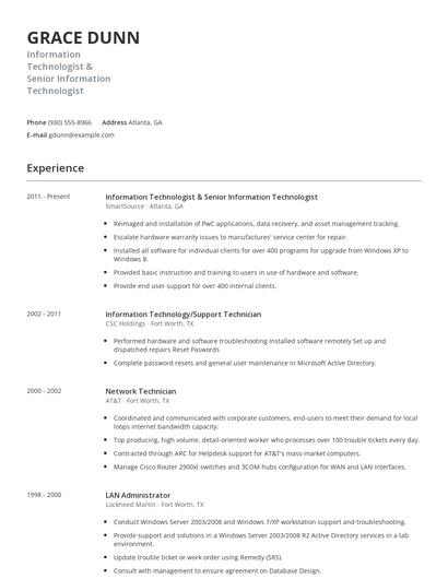 Information Technologist & Senior Information Technologist Resume