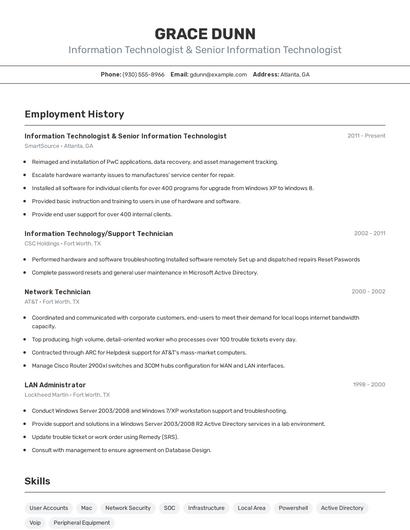 Information Technologist & Senior Information Technologist Resume