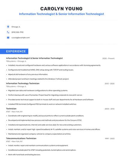 Information Technologist & Senior Information Technologist Resume