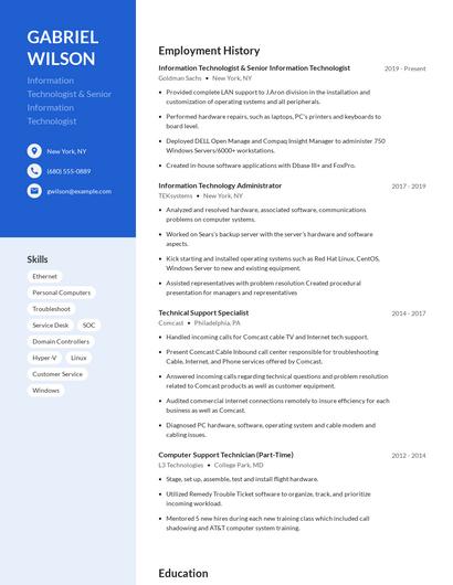 Information Technologist & Senior Information Technologist Resume