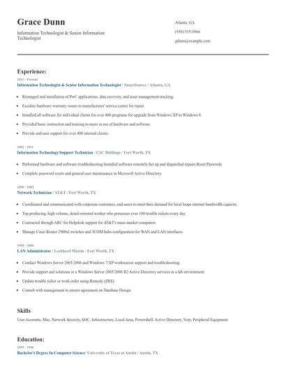 Information Technologist & Senior Information Technologist Resume