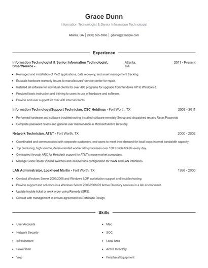 Information Technologist & Senior Information Technologist Resume