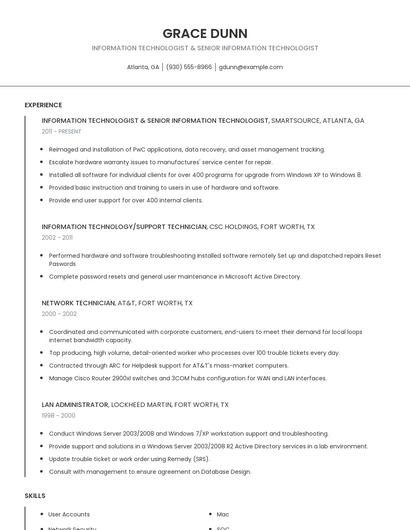 Information Technologist & Senior Information Technologist Resume