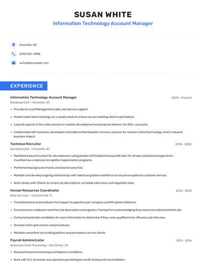Information Technology Account Manager Resume