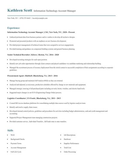 Information Technology Account Manager Resume