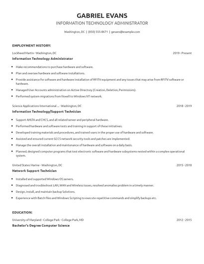 Information Technology Administrator Resume
