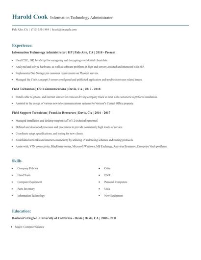 Information Technology Administrator Resume