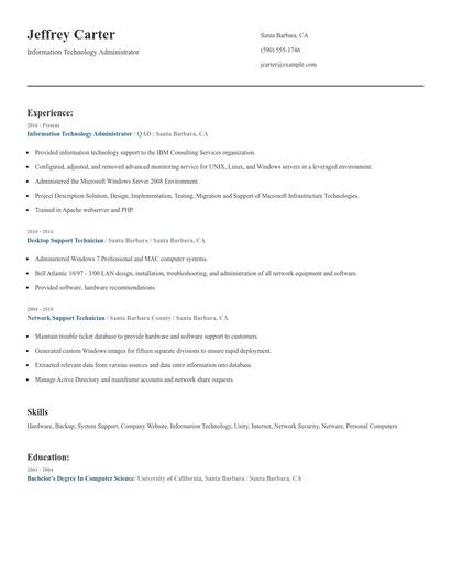 Information Technology Administrator Resume