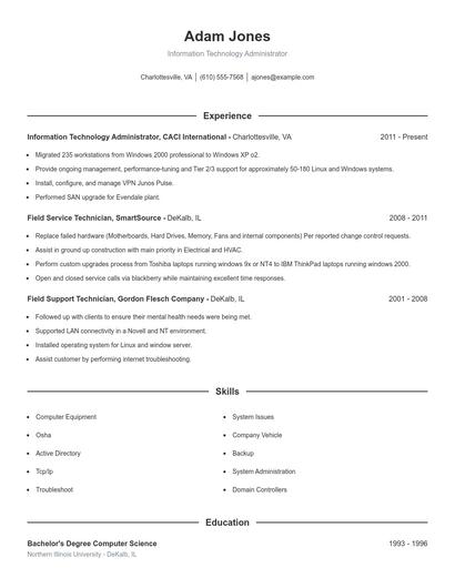 Information Technology Administrator Resume