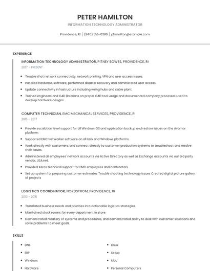 Information Technology Administrator Resume