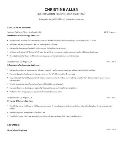 Information Technology Assistant Resume