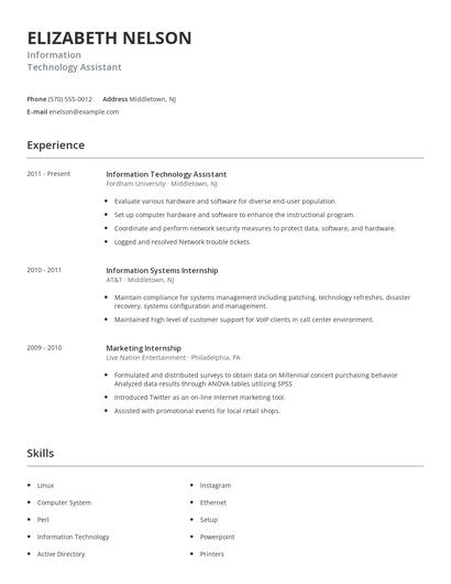 Information Technology Assistant Resume