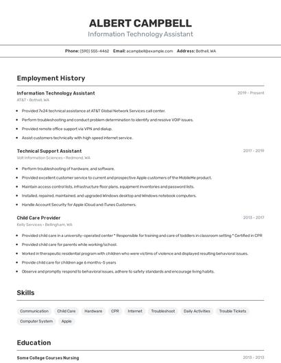 Information Technology Assistant Resume
