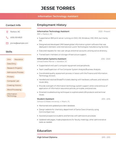 Information Technology Assistant Resume