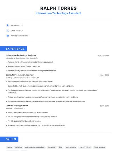 Information Technology Assistant Resume